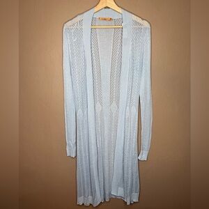 Belldini Lightweight Duster Cardigan Sweater in Blue Haze Boho Knit NWT Small